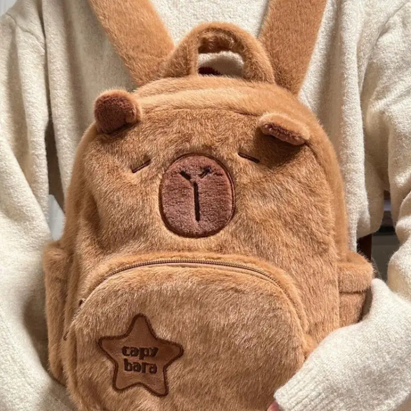 Student School Bag Plush Capybara Bag Casual All-match Fur Bag Large Capacity Backpack School Bag Mochila