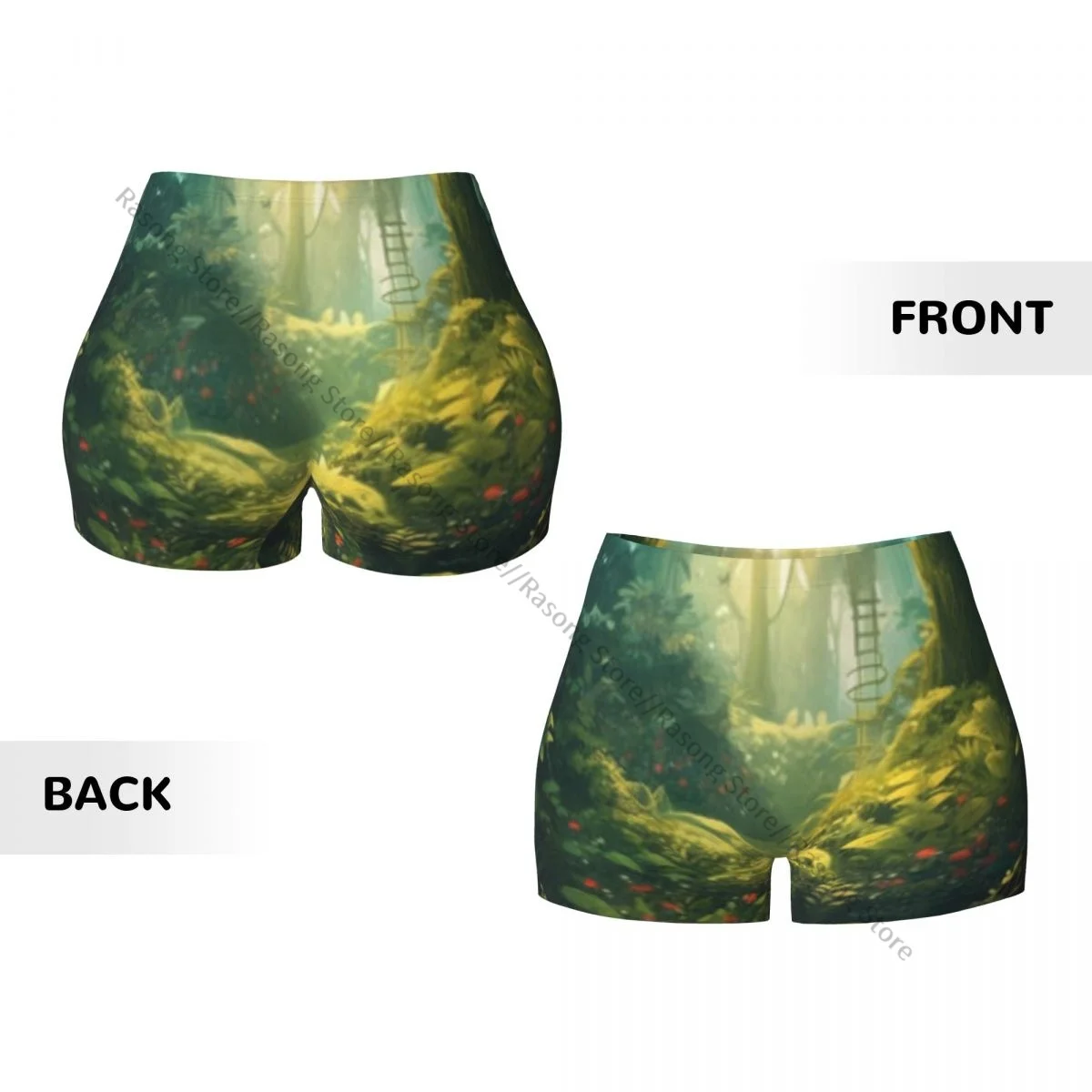 Push-Up-Shorts, elastisch, Scrunch-Po, tiefer Dschungel mit üppigem tropischen Regenwald, Laufshorts, Sportshorts, Damenbekleidung, Fitnessstudio