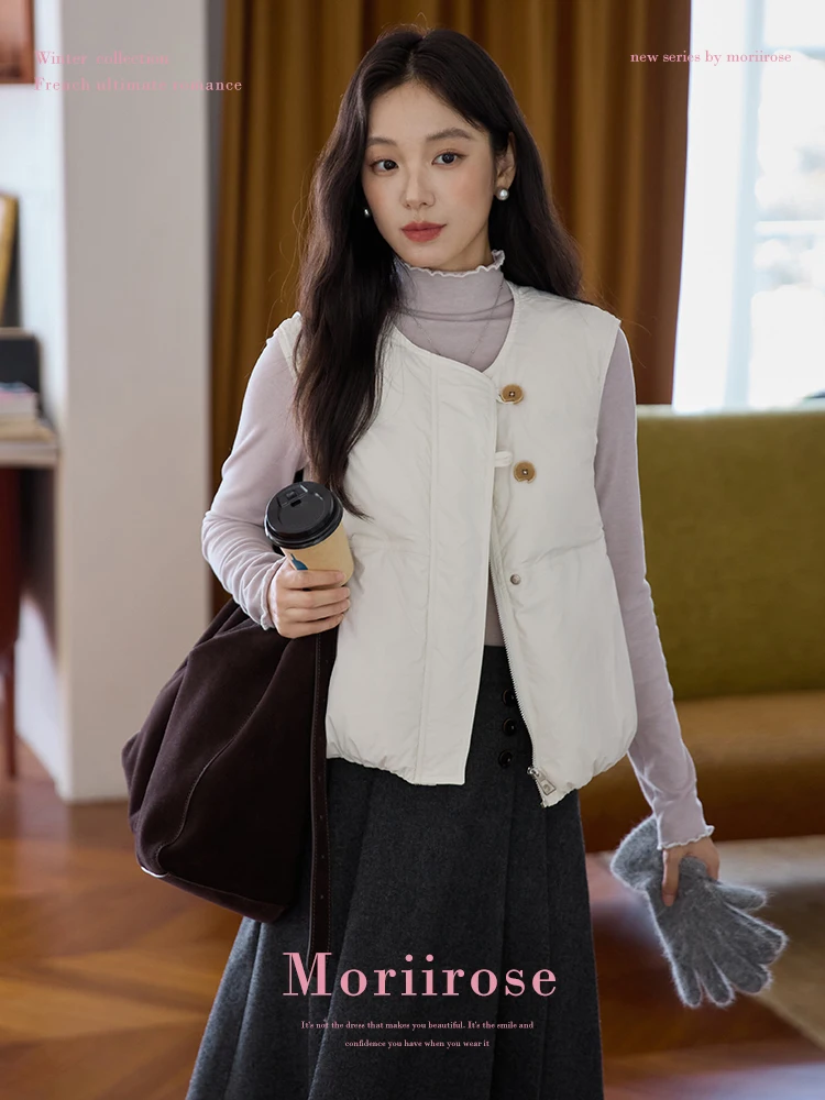 

Moriirose белый асимметричный жилет на молнии с двумя пуговицами, женский зимний винтажный свободный новый жилет в национальном стиле