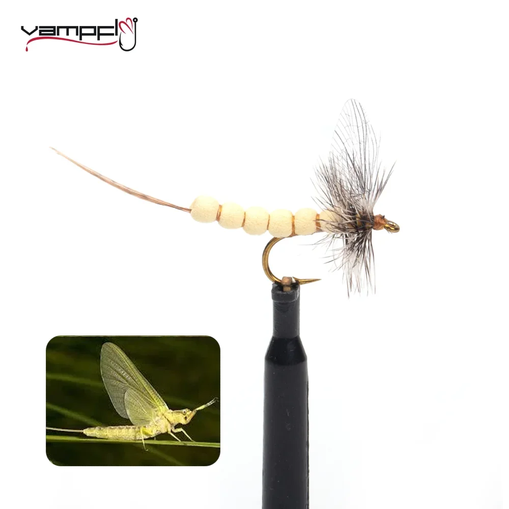 Vampfly Mayfly Grizzly Saddle Hackle Mayfly Wing Foam Body Floating Dry Fly Rocky River Trout Bass Fishing Lure Baits Rozmiar 12 #