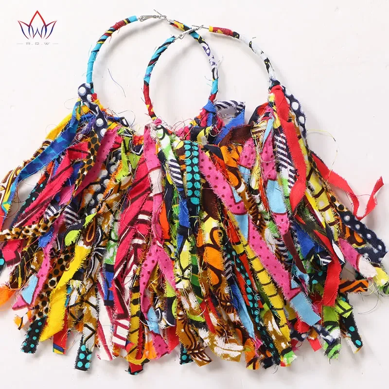 African Fabric Earrings Handmade Earrings With Tassels For Women African Print Ankara Big Oversized Earrings WYB1198