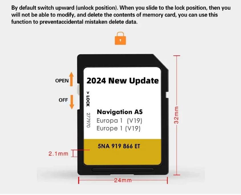 5NA919866ET Speicherkarte SD Card Europa V19 Navigations system 2024 Update Navi New for Discover Media System AS