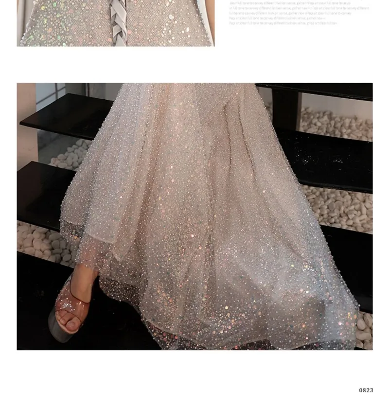 Elegante formele avondjurk strapless off-shoulder delicate pailletten backless bandage slanke A-lijn vrouwelijke banket feestjurk