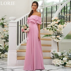 Lorie elegante rosa chiffon vestidos de dama de honra fora do ombro babados plissado 2024 simples festa de casamento vestido de baile personalizado