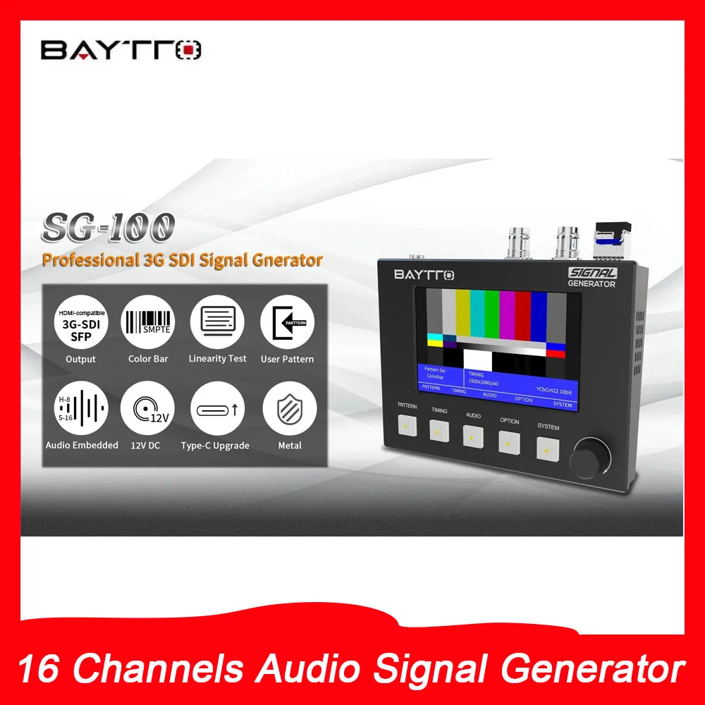 BAYTTO SG-100 Professional 3G SDI Signal Generator DC 12V 5V USB 3G-SDI 16 Channels Audio Signal Generator