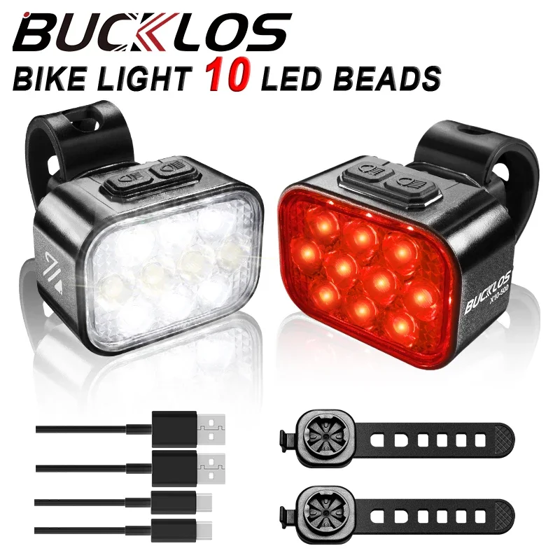 BUCKLOS Bicycle Light 1100mAh LED Bike Lamp Waterproof USB Rechargeable Mtb Road Bike Taillights Ultralight for Bike Parts