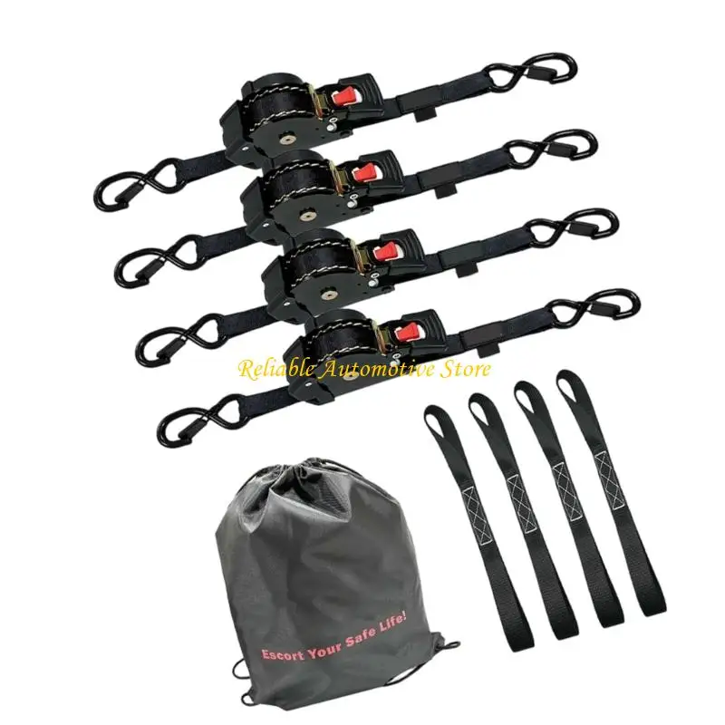 M68B Strong 500KG Load Capacity Motorcycle Bungee Cords Retractable Ratchet Straps For Outdoor Camping