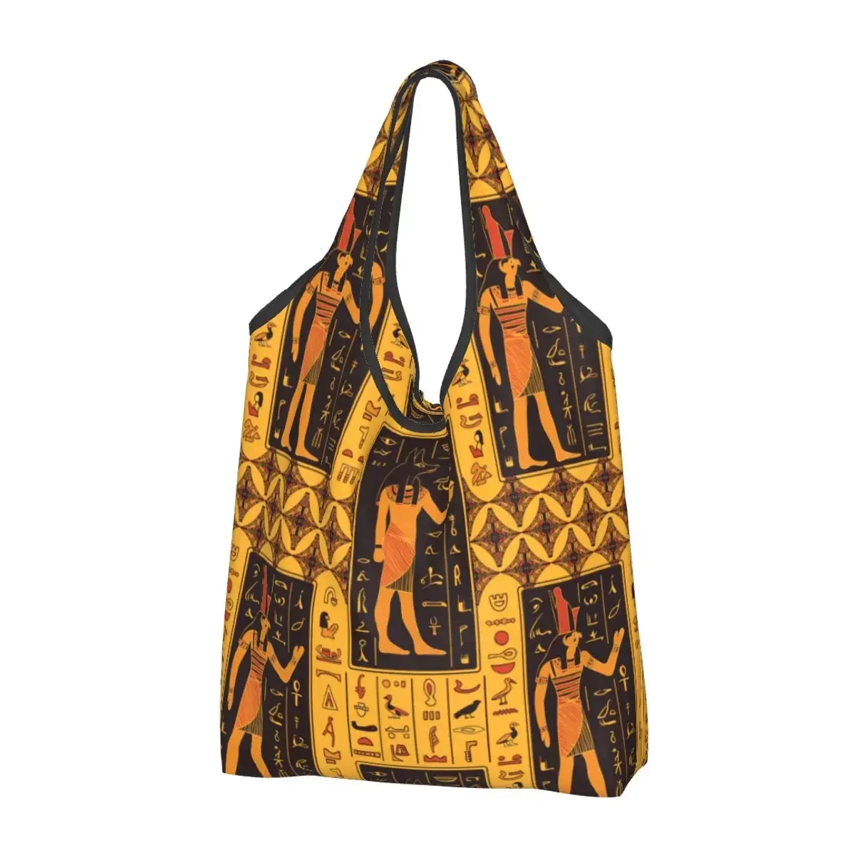 Reusable Egyptian Gods Pharaohs Mural Shopping Bags for Groceries Ancient Egypt Hieroglyphs Grocery Bag Washable Large Tote Bags