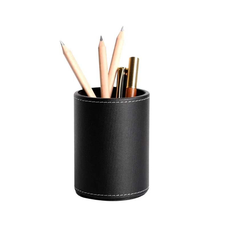 Imagem -05 - Couro Retro Caneta Redonda Titular Papelaria Sundries Storage Tube Acabamento Tanque de Armazenamento Material de Escritório Desktop Organizer