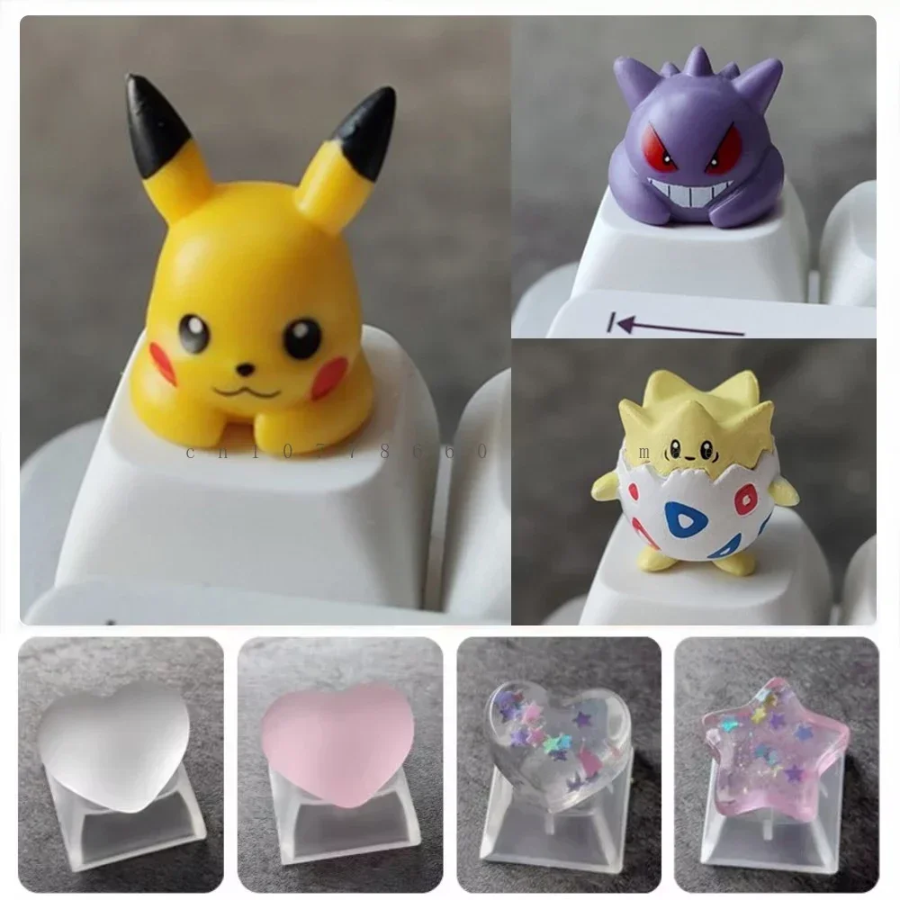 DIY personal isierte Pokemon Pikachu Gengar Togepi Keycaps transparente rosa herzförmige Keycaps mechanische Tastatur Kirsche MX Achse