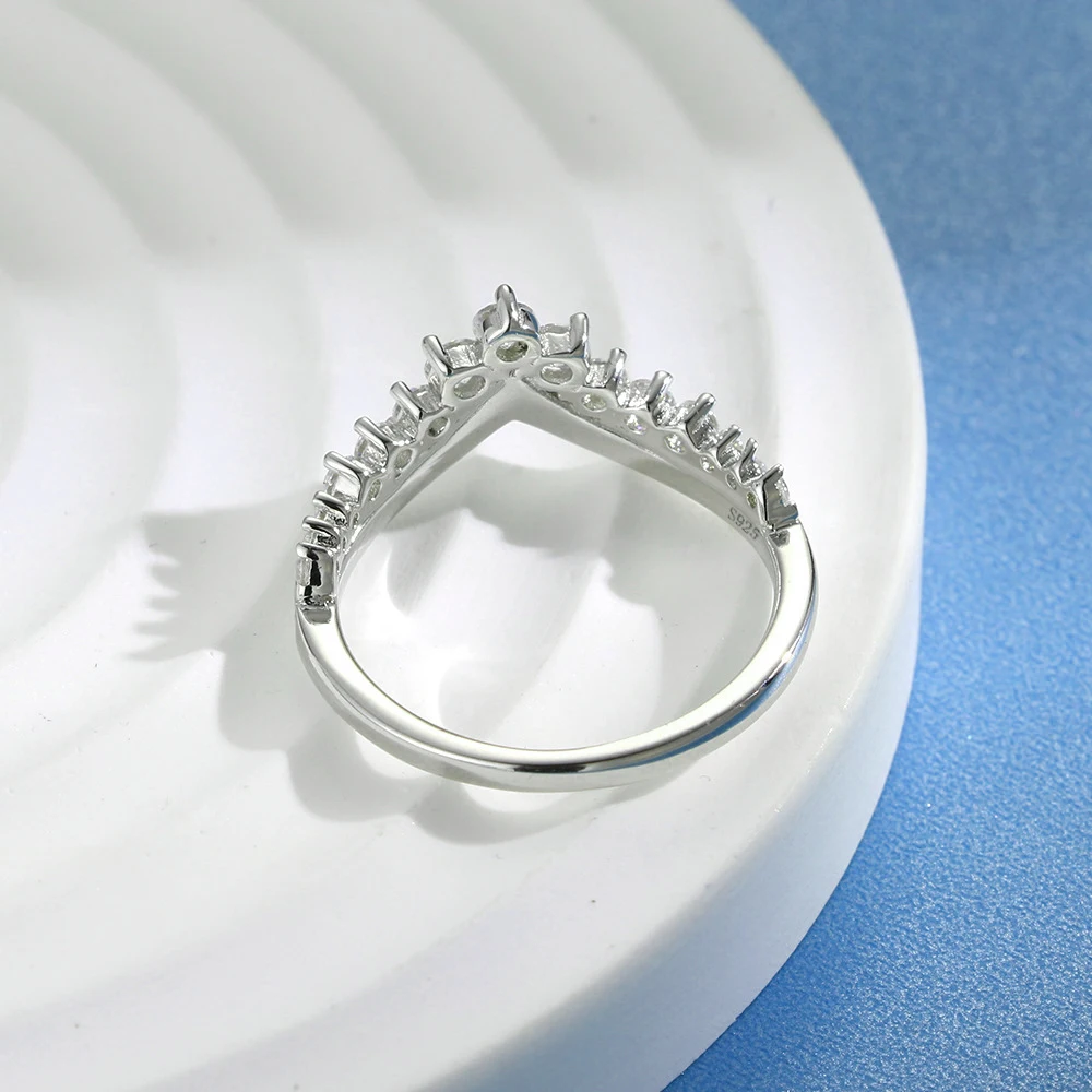 S925 Silver Moissanite Engagement Rings For Women Lab Diamond V-shaped Princess Crown Wedding Band Bride Stackable Ring GRA