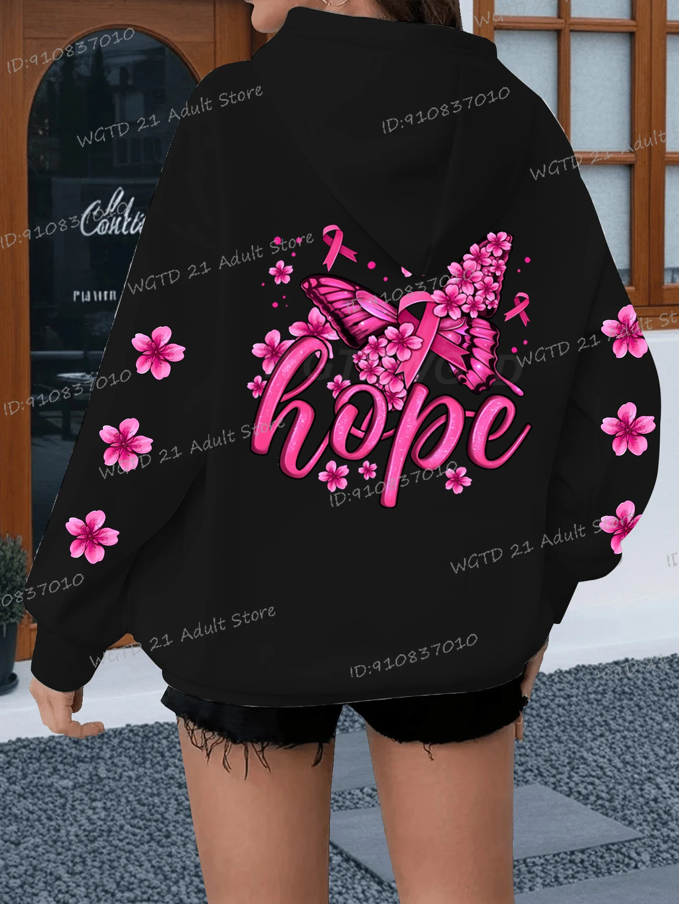 جماليات فراشة طباعة هوديس للنساء سرطان الثدي "الأمل" طويلة الأكمام هودي خمر فراشة الكورية Ulzzang مقنعين