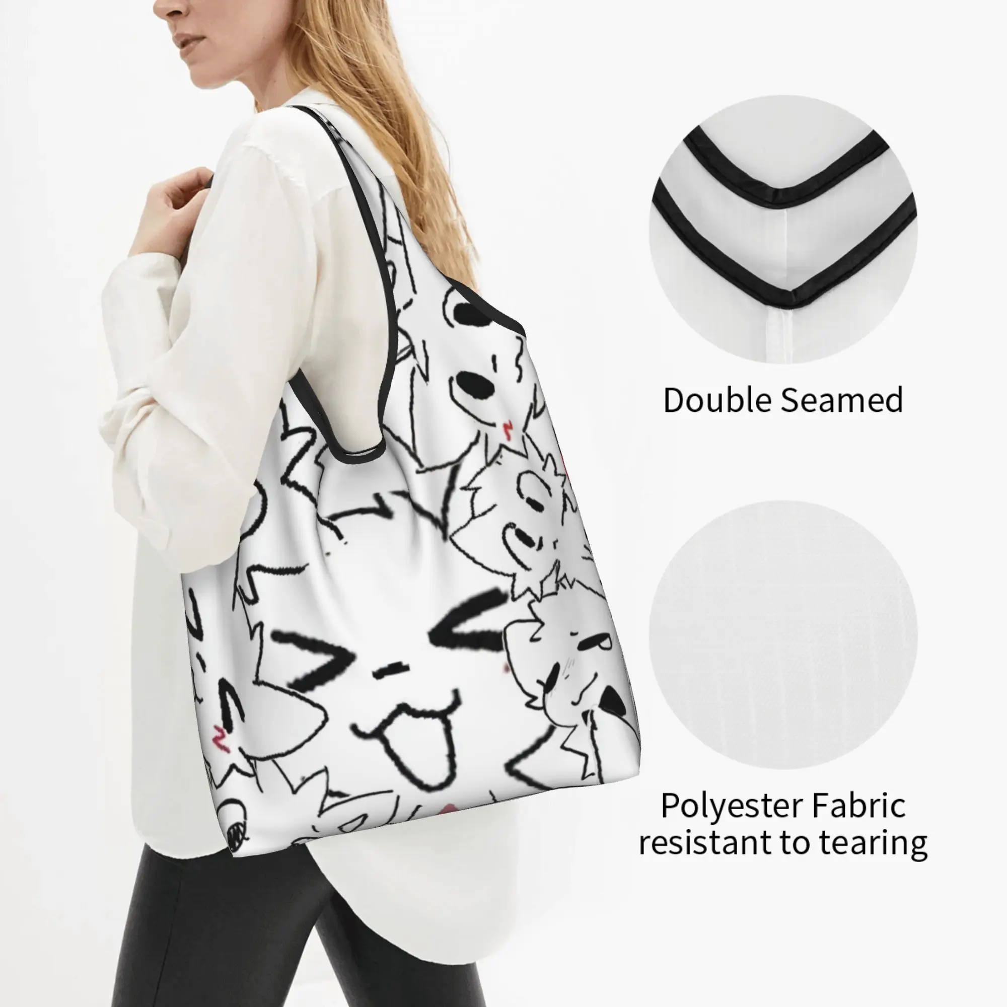 Recycling Boykisser Silly Cat Shopping Bag Women Tote Bag Portable Internet Popular Grocery Shopper Bags