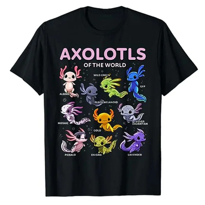 Kawaii Axolotls of The WorId Axolotl Animals T-Shirt Types of Mexican Walking Fish Kawaii Artwork Tee Cartoon Top 50962