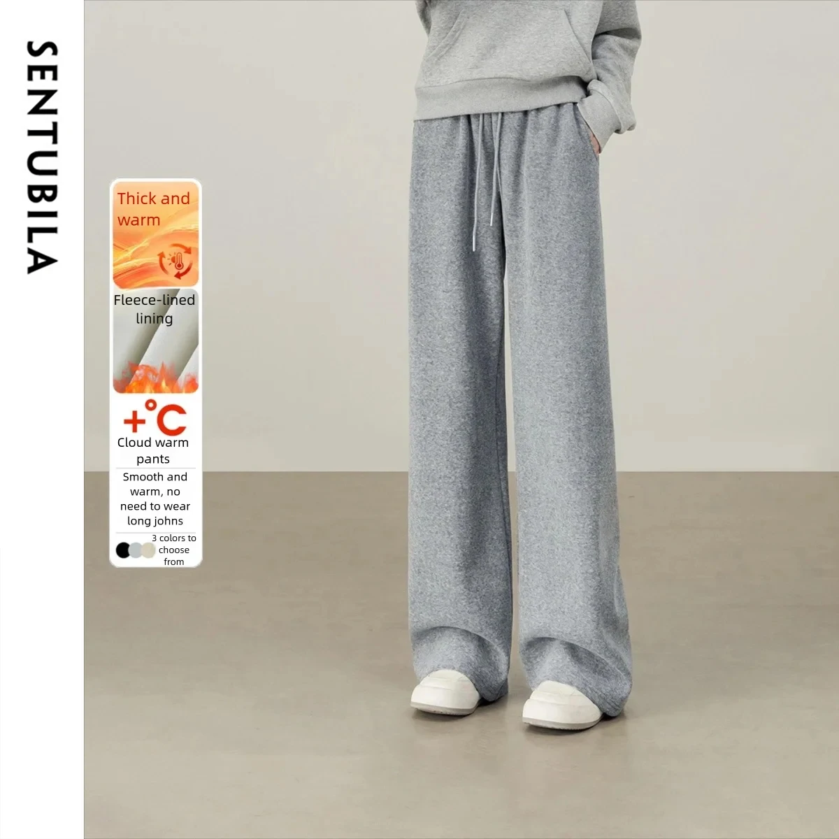 

SENTUBILA Women's Knit Trousers 2025 Winter Casual Drawstring Elastic Waist Pants Thermal Warm Office Commuter Bottoms 154K80281