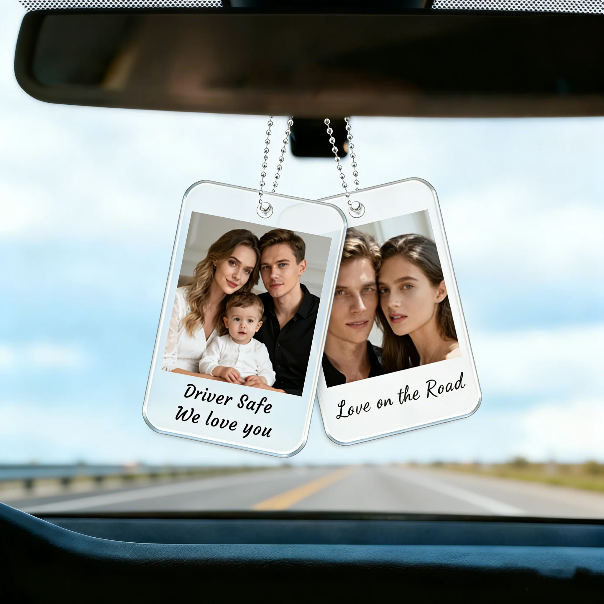 Personalised Photo Car Hanging Ornament Custom Rearview Mirror Acrylic Pendant Driving Test Pass Gift New Driver Family Car Deco