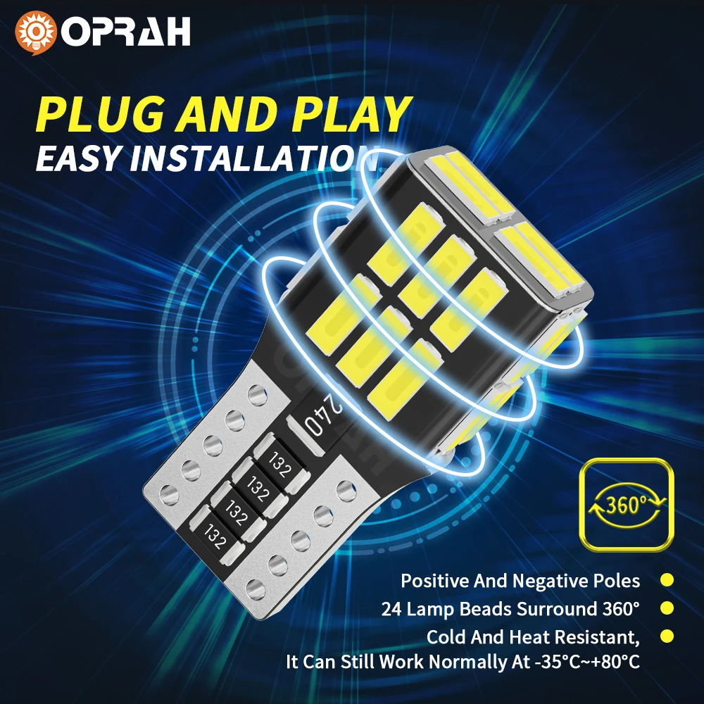 Oprah 2PCS T10 W10W W5W Canbus Light Bulbs Super Bright 4014 24SMD Stop Car Tail Light Interior Dome Lights White for Audi BMW