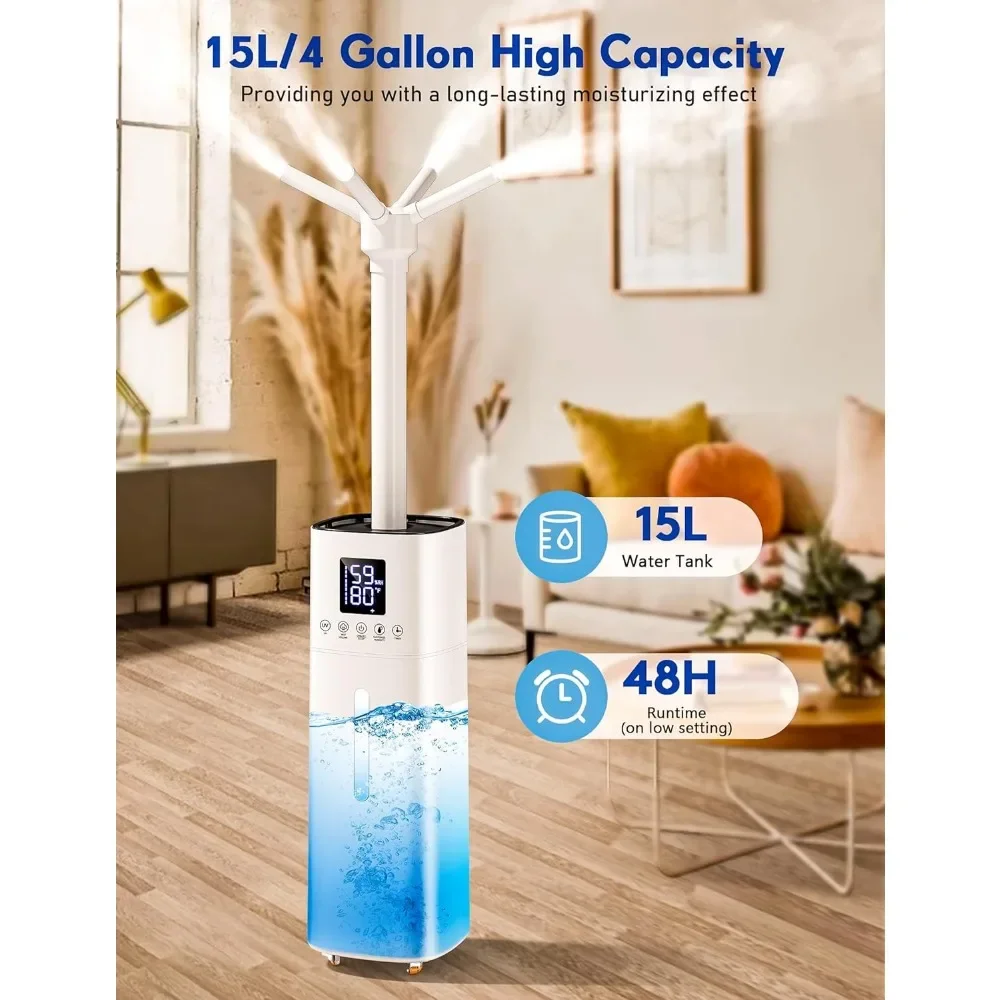 Tower Humidifier, 600ml/h Cool Mist , 15L and 2000 Sq. Ft, Essential Oil Tray, Top Fill Floor,Greenhouse Warehouse  Humidifiers