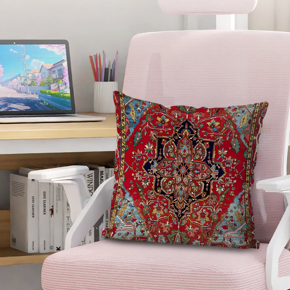 Perserteppich-Muster-Kissenbezug, Wohnzimmer-Sofa-Kissenbezug, modische dekorative Heimdekoration, 45 x 45 cm, zwei Seiten, kurzer Plüsch – Detail 4
