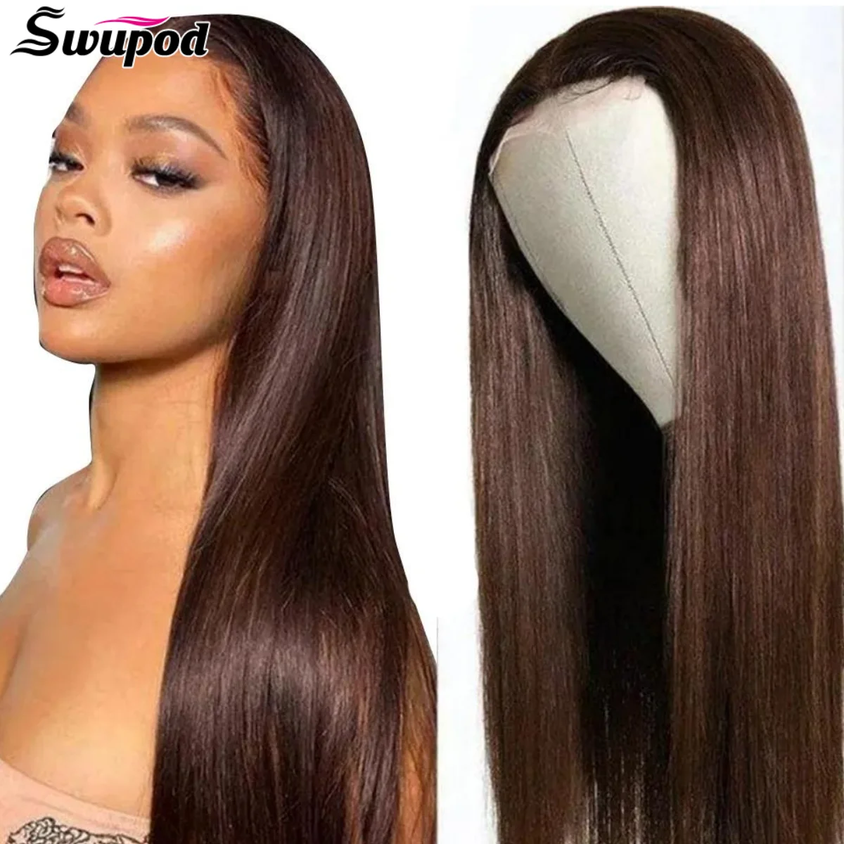 

Swupod 13x4 13x6 HD Lace Front Wig for Women Silky Straight Remy Human Hair Dark Chocolate Brown Glueless Pre Plucked