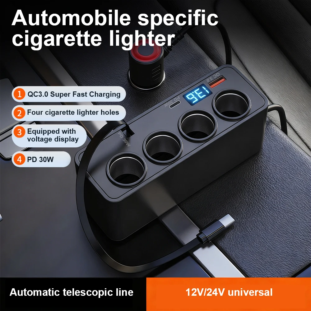 

Автомобильное зарядное устройство с цифровым дисплеем QC3.0 + PD TypeC, автомобильное зарядное устройство, универсальный адаптер для быстрой зарядки, USB, быстрая зарядка, многофункциональный