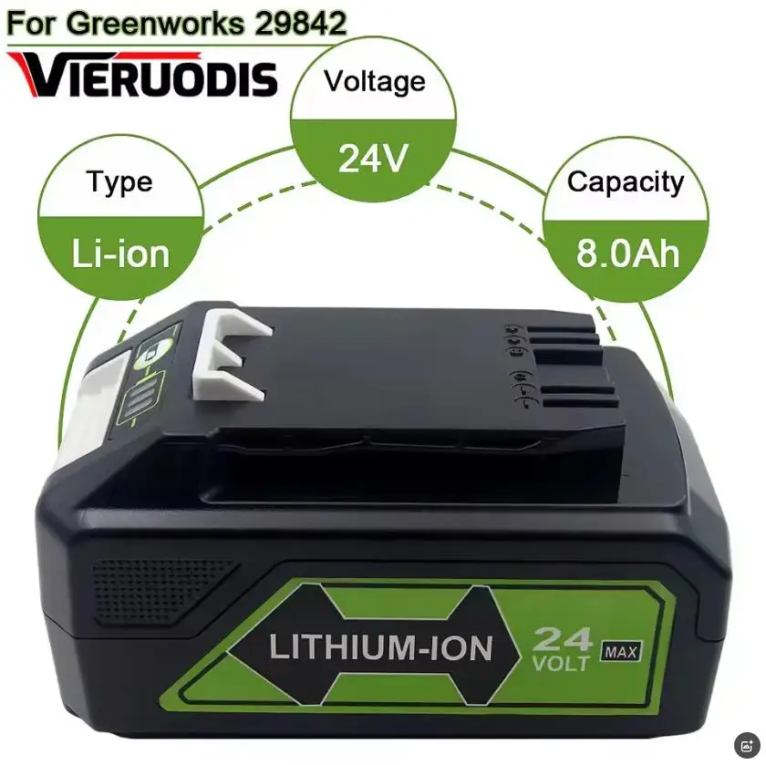 24V 6.0Ah Lithium-ion Replacement Battery G24B2 for Greenworks ALL devices of 24V tools 29842 29852 BAG708 29322 21342