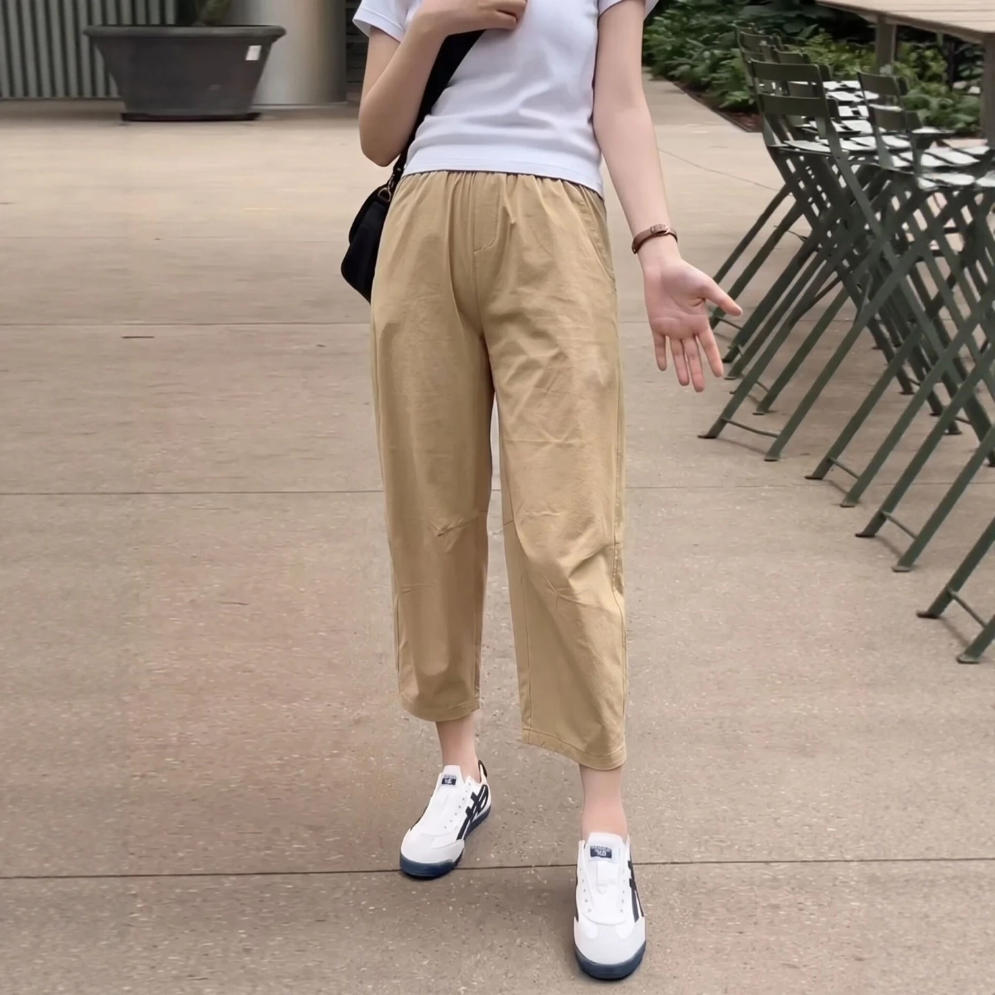 Quick Dry Harlan Pants Women's Summer Thin Large Size Casual Pants High Waist Elastic Waist Pure Color Loose Fit Commute Style