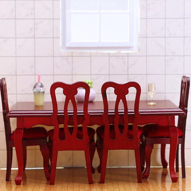 

Miniature DIY Accessories: 1:12 Scale Retro Wooden Dining Furniture Set for Dollhouses