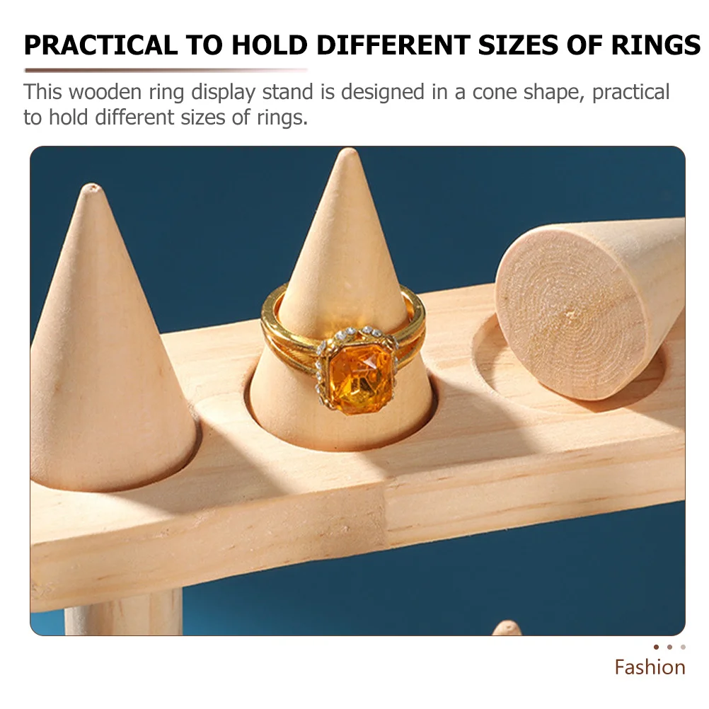 

Wooden Ring Display Stand Cone Shape Jewelry Storage Organizer for Home and Shop Finger Ring Holder Rack Display Showcase