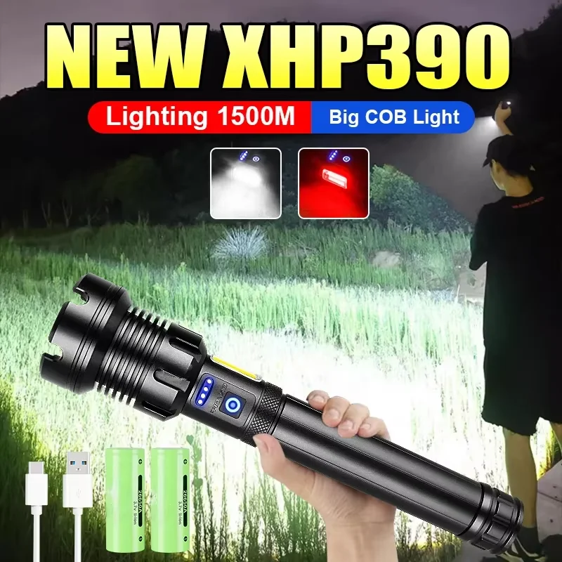 Xhp390 Most Powerful Flashlight Usb Rechargeable Flashlight Strong Light Military Tactical Lantern Camping Hunting Outdoor Torch