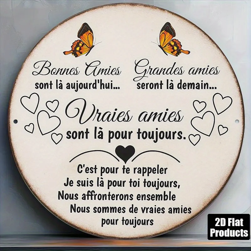 2D Flat - 1pc 2Dflat 8*8 Inch Round French Aluminum Sign | Vintage Decorative Plaque with 