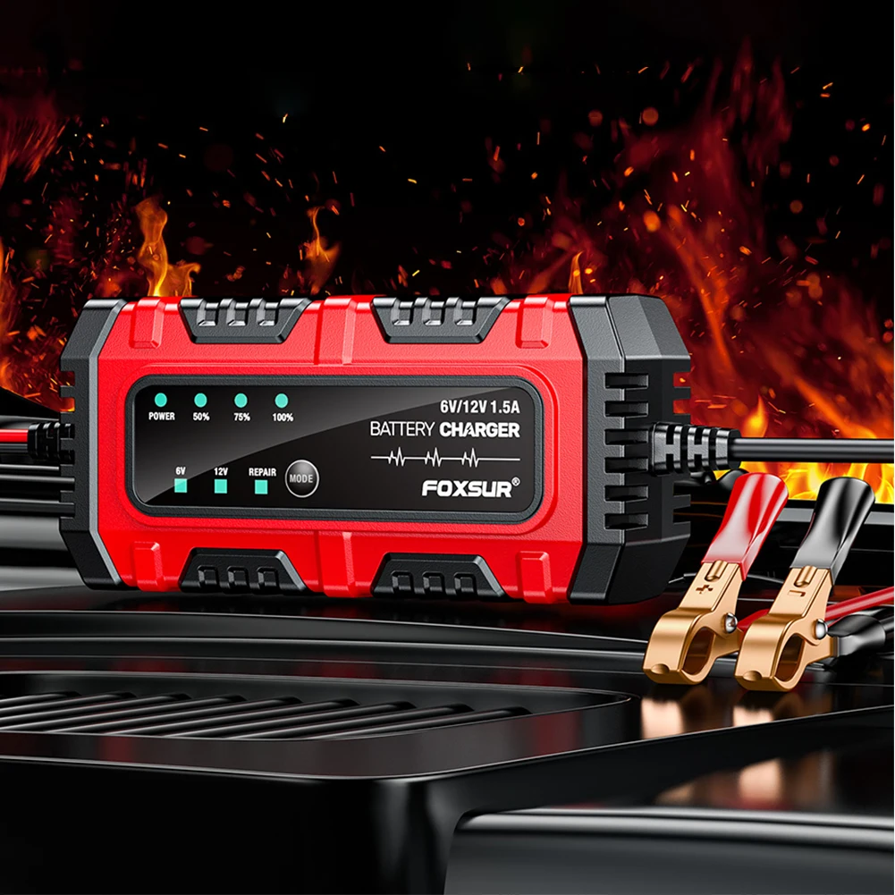6V/12V 1.5A Car Battery Charger Smart Charger Car and Motorcycle Battery Charging Unit for Lead-Acid AGM GEL Batteries