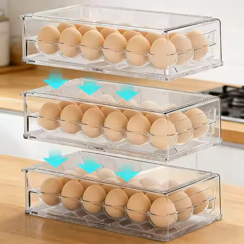 Drawer-type Food-Grade Egg Organizer 12/18Grid Stackable Fresh-keeping Kitchen Fridge Egg Box Holder Daily Use Egg Basket Shelf