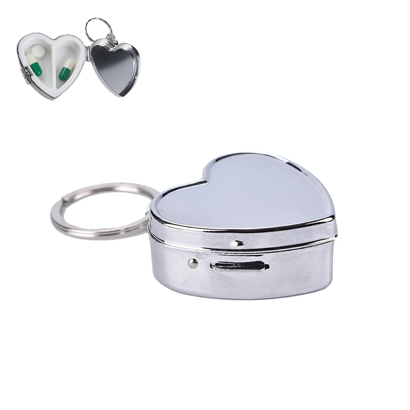 صندوق حبوب صغير محمول للسفر، حاوية حبوب الدواء، صندوق دواء دائري على شكل قلب، منظم تخزين علبة حبوب الدواء المعدنية #5
