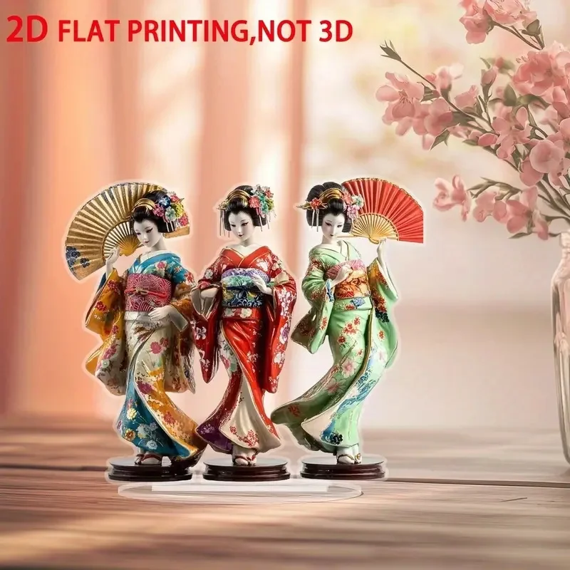 جميلة اليابانية Geishas 2D شقة الاكريليك حامل الجدول الديكور ، المنزل ، مكتب ، مقهى ، غرفة ، الاستوديو ، سطح المكتب حلية تسجيل عدة هدية