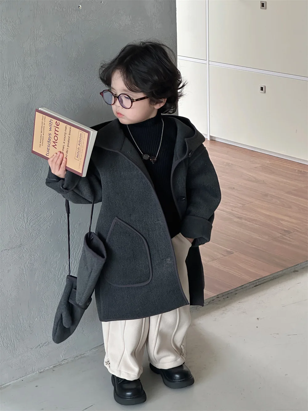 Boys Dark Gray Wool Coat Children 2024 New Autumn Winter Fashion Simple Casual Warm Coat Korean Simple Style Clothes Top