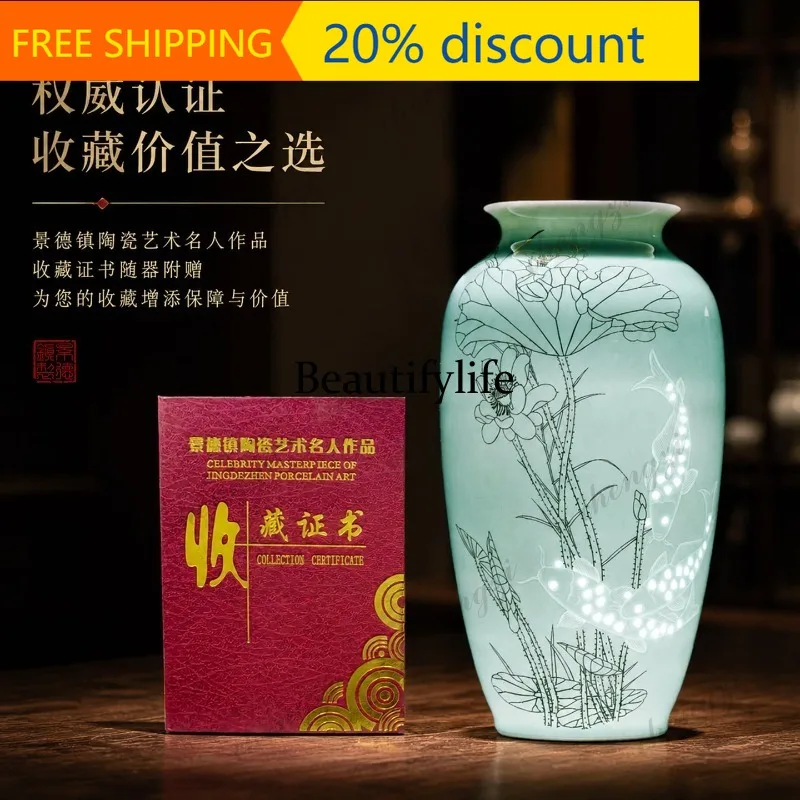 CC Jingdezhen ceramics hand-painted exquisite vase ornament living room flower arrangement entrance new Chinese style