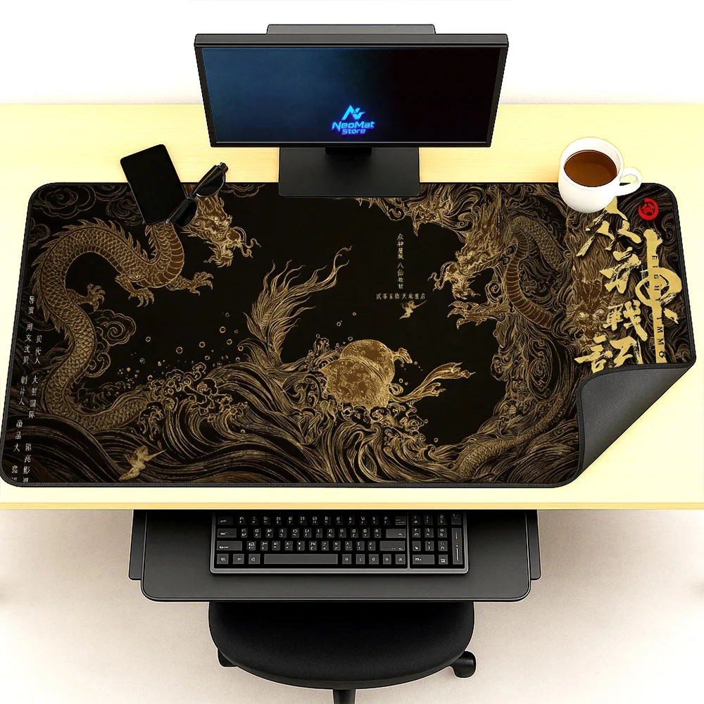 Playmat Dragon Mousepad with Chinese Letter Computer Desk Mat Large 120x60 5mm Thick Desktop Accessories Keyboard Pad 4mm Japan