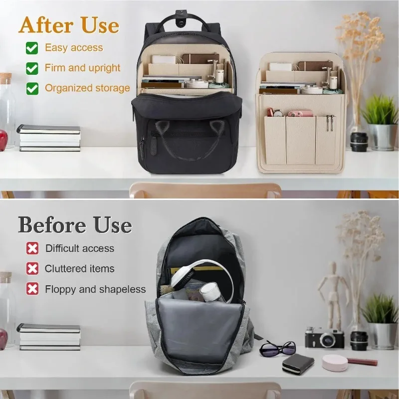 Backpack Insert Bag Felt Multi-Compartment Structured Storage Bag Insert Bag Large Capacity Organizer