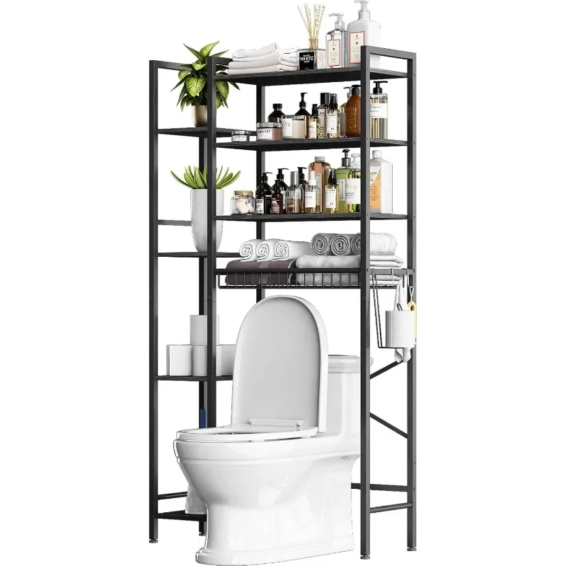 Over The Toilet Storage Rack with Extra Side Shelves, 4-Tier Bathroom Over Toilet Storage with Adjustable Shelf & Drain Basket