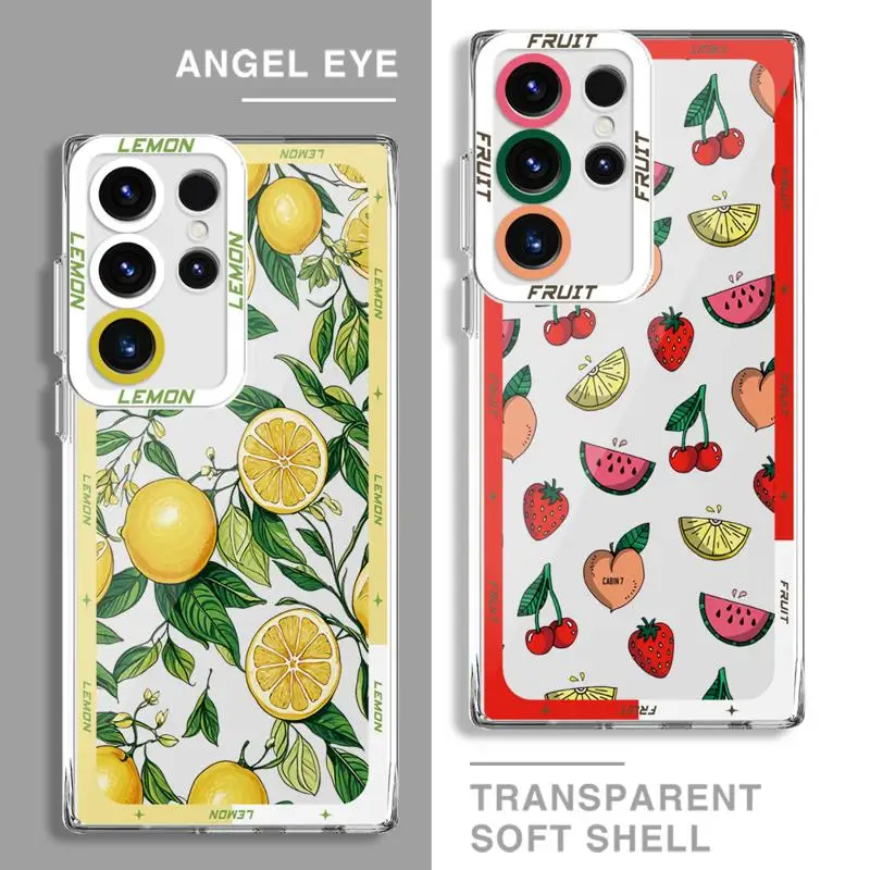 Fruit Lemon Cherry Phone Case for Samsung Galaxy S24 Ultra S23 FE S22 S23 S20 Plus S21 S20 FE Note 20 10 Plus Transparent Cover