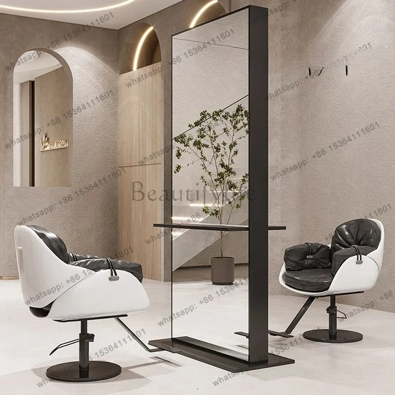 New hairdresser mirror table single and double-sided floor mirror haircut mirror with base tray seat