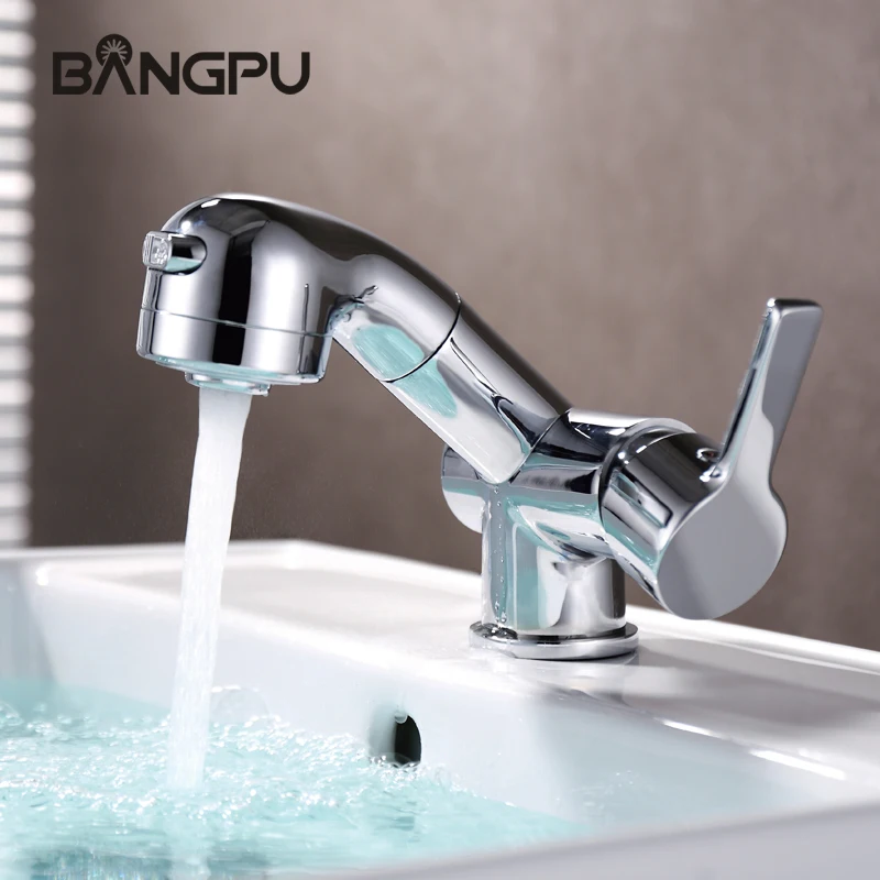 

Deck Mount 1 Handle Pull Down Faucet Modern Dual Function Basin Sink Faucet Single Hole Bathroom Hot and Cold Mixer Taps Chrome