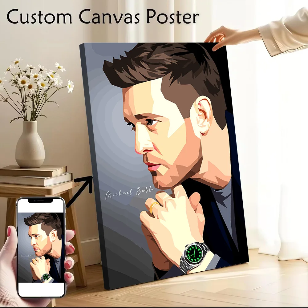 Póster impreso en lienzo con retrato digital de Michael Bublé, pinturas artísticas de pared personalizadas de alta calidad para decoración de habitaciones y dormitorios