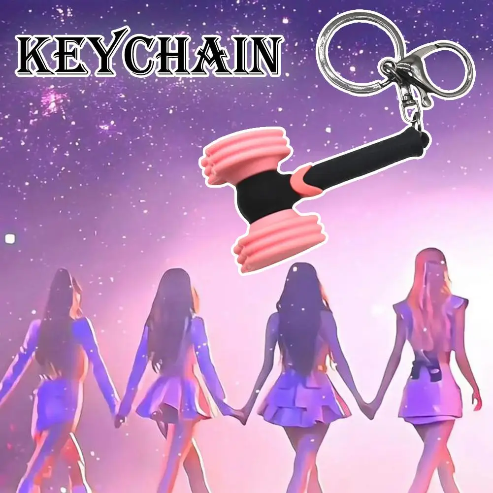 Bp Fan Support Stick Keychain, Girl Group Star Concert Black Fan Support Stick Pendant, Heart-shaped Small Hammer Pendant