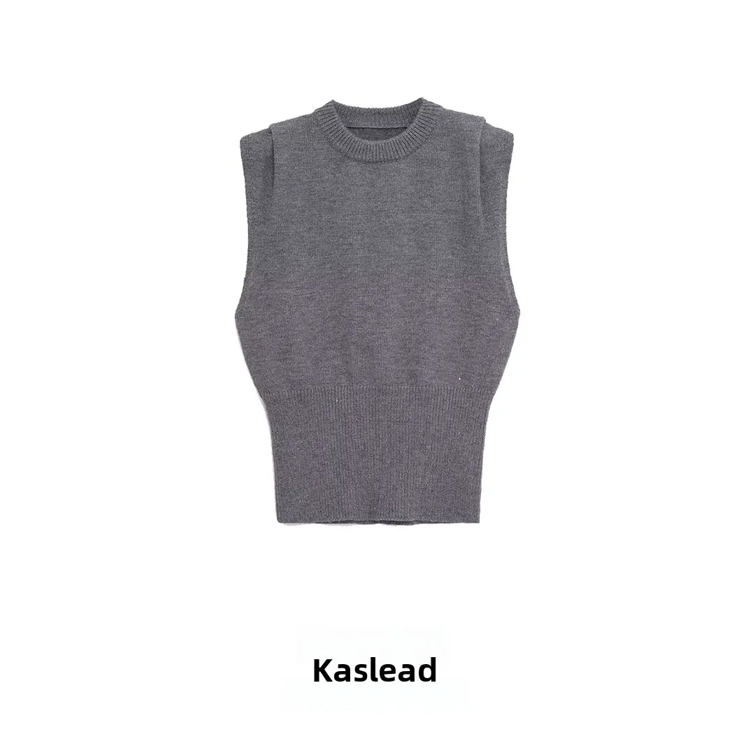 

KASLEAD Женский жилет из смешанного волокна со складками на плечах Street Sle круглый пуловер Ne Чистый цвет Полиэстер 00%
