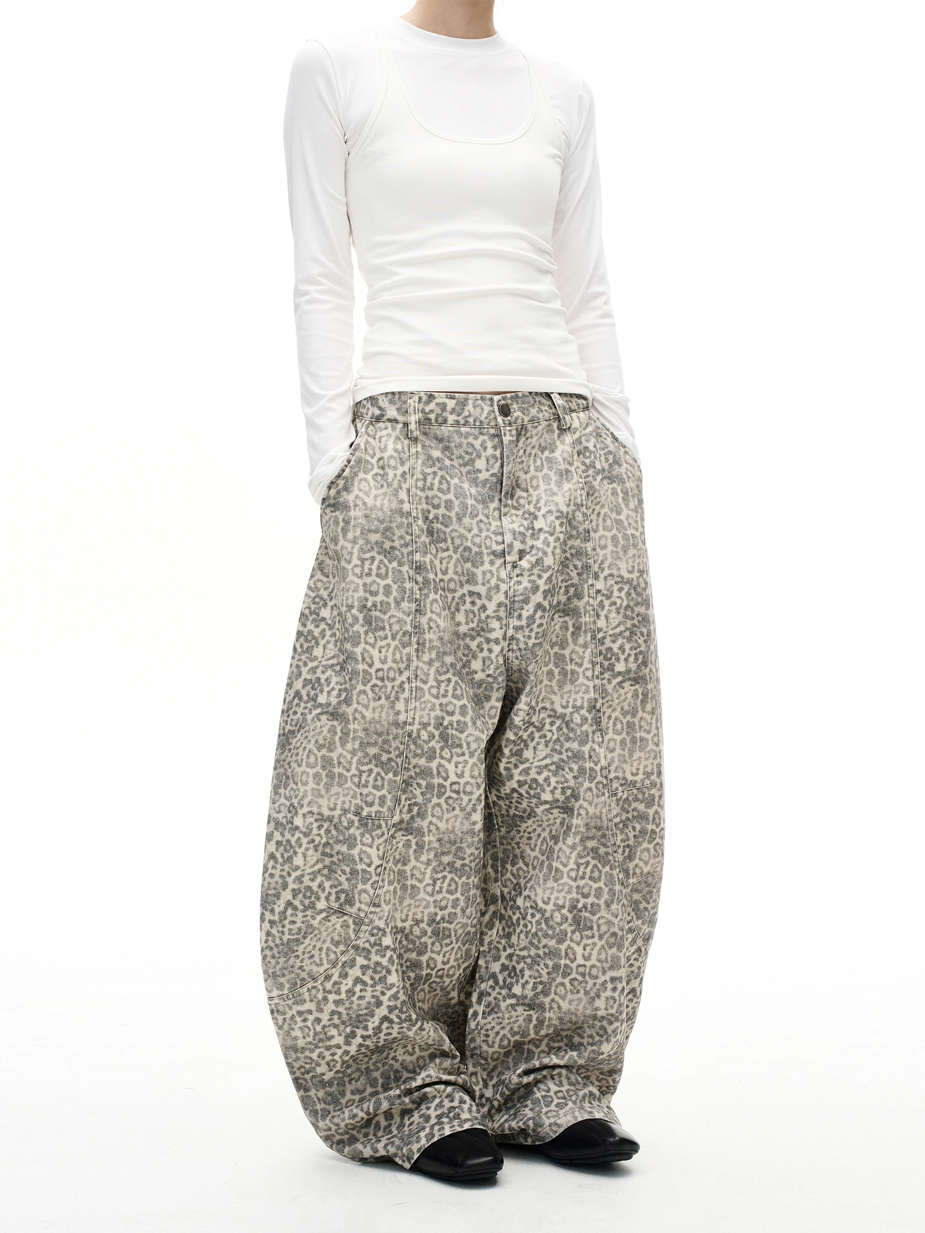 

Ретро американские широкие джинсы с леопардовым принтом для мужчин и женщин, свободный силуэт, модные хлопковые джинсы с талией