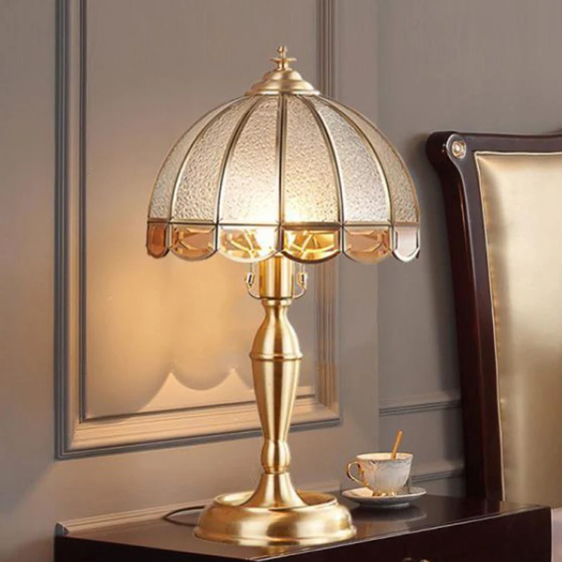 TYLA Modern Brass Glass Table Lamp LED European Creative Bedside Copper Desk Lights for Home Living Room Bedroom