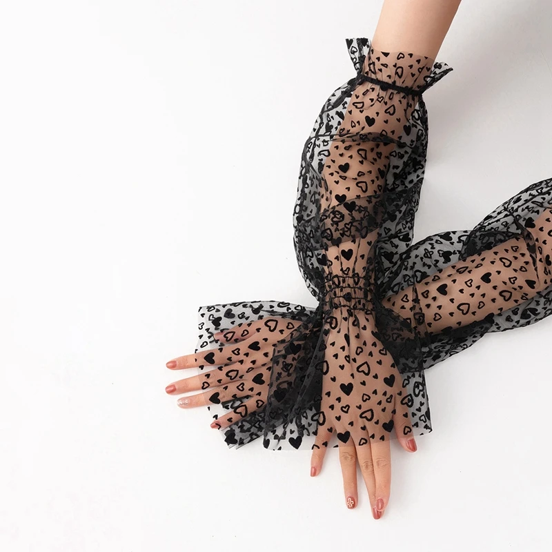 Nail Art Fotografie Requisiten sexy schwarze Spitze Mesh Ärmel Schießen Dekoration hohl transparent langen Handschuh Maniküre zeigt Werkzeug