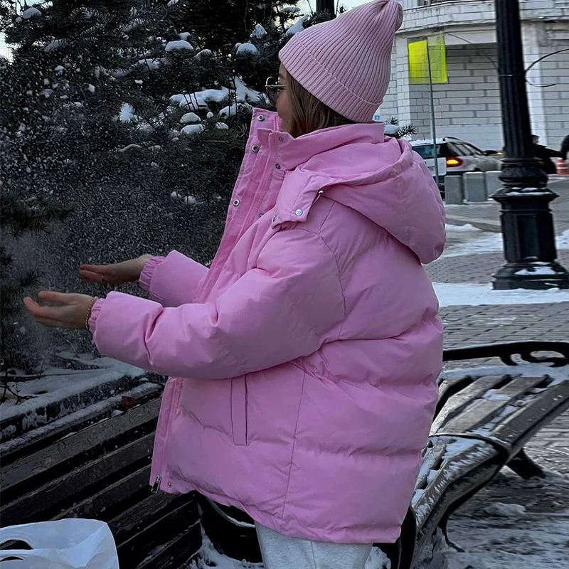 فضفاض Faionable القطن Jaet شتاء جديد وصول عارضة مقنعين الخبز Sle الملابس النسائية طويلة Sve سستة إغلاق سولي...